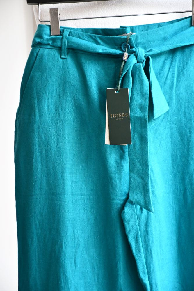 preowned Hobbs Jacqui Crop Linen laggon green Trousers