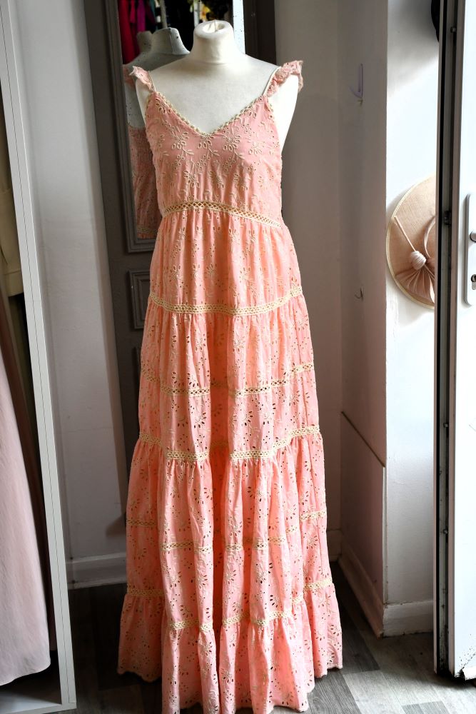 peach and white maxi summer dress