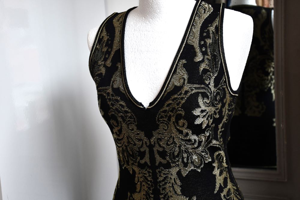 Roberto Cavalli Gold Threaded Black Long Dress (42)