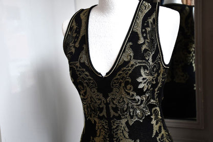 Roberto Cavalli Gold Threaded Black Long Dress (42)