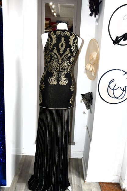 Roberto Cavalli Gold Threaded Black Long Dress (42)