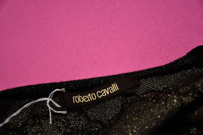 Roberto Cavalli Gold Threaded Black Long Dress (42)