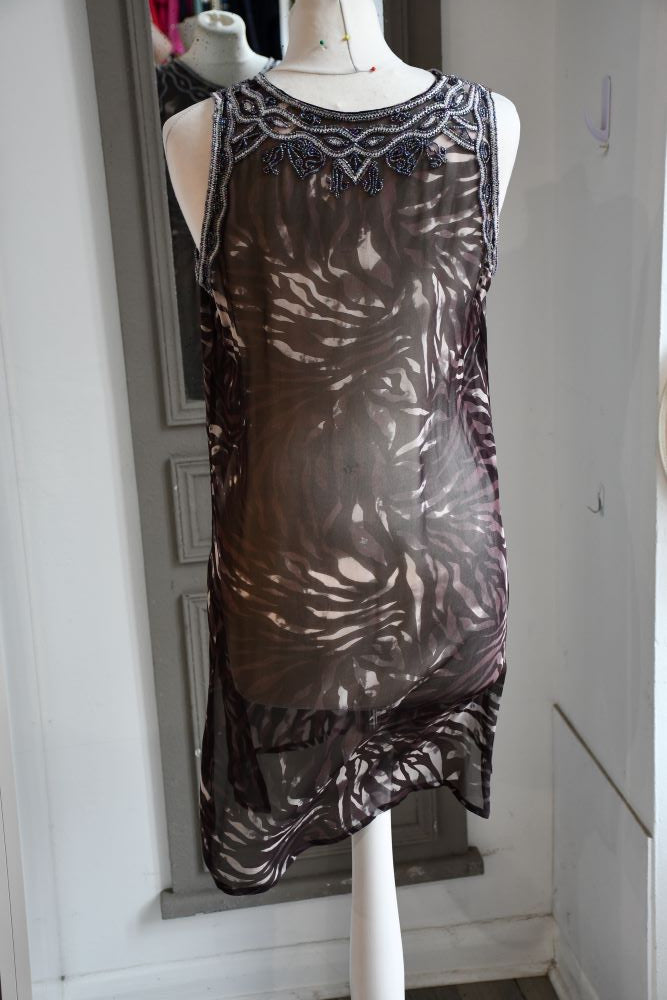 back of Silk Taupe Beaded Cover-up