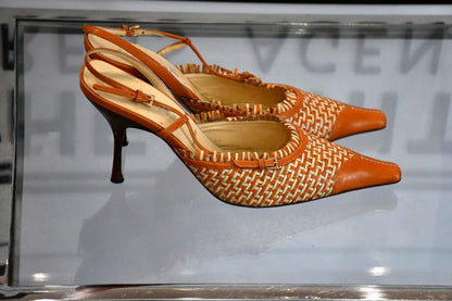 Prada Orange Weave Leather Slingbacks (5.5)