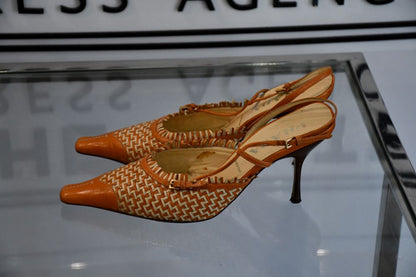 Prada Orange Weave Leather Slingbacks (5.5)