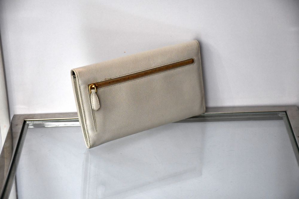 Prada Saffiano Leather Off White Clutch UNUSED