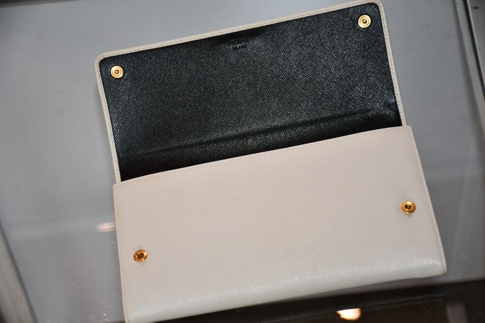 Prada Saffiano Leather Off White Clutch UNUSED