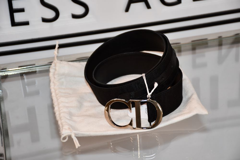 Christian Dior Monogram Logo Black Leather Belt