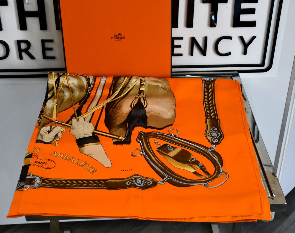 Hermes Orange Silk Attelage En Arbalete Scarf