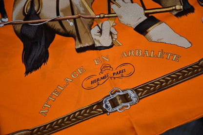 Hermes Orange Silk Attelage En Arbalete Scarf