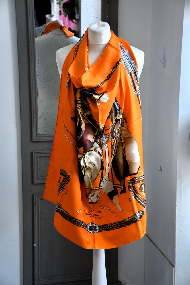 Hermes Orange Silk Attelage En Arbalete Scarf