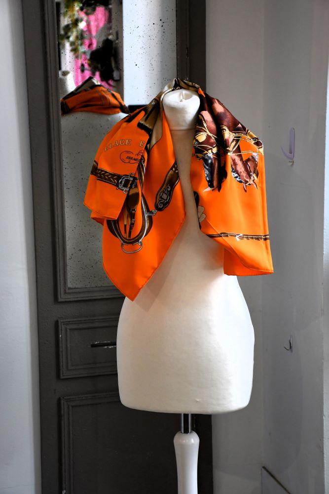 Hermes Orange Silk Attelage En Arbalete Scarf