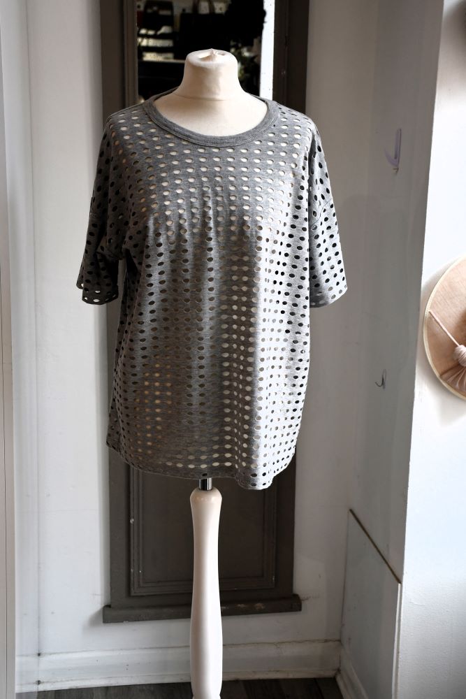 Alexander Wang Short Sleeve Cut Out Grey Top (S)