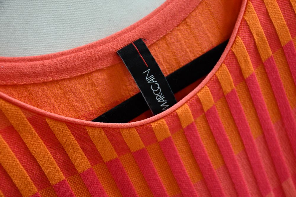 Marc Cain Stripes Sleeveless Coral Orange Fitted Dress (10)