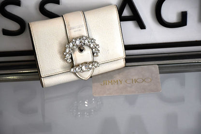 Jimmy Choo White Leather Fold Diamante Purse