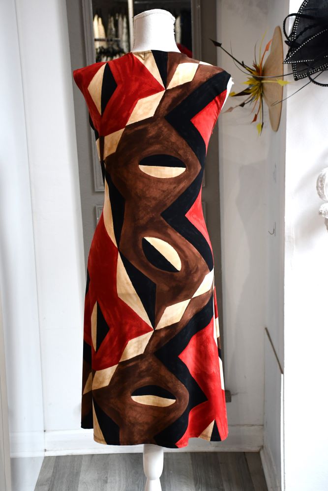 back of preloved Ralph Lauren Geometric Stretch Sheath Dress 