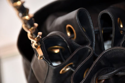 Chanel Gabrielle Black Leather Drawstring Bucket Bag