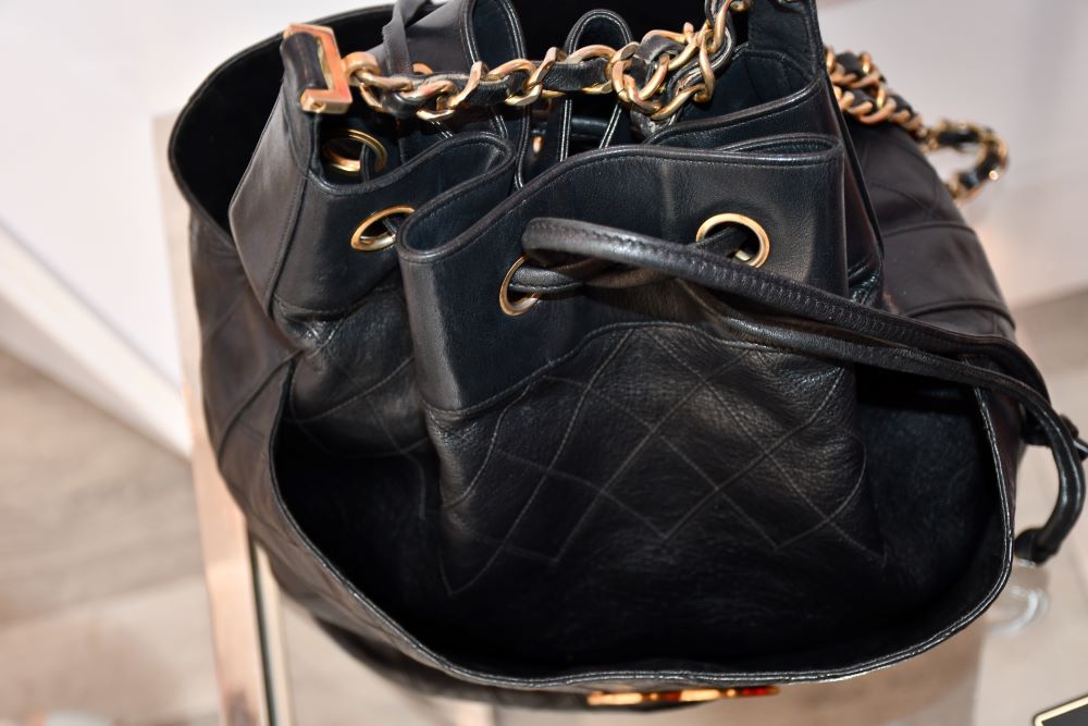 Chanel Gabrielle Black Leather Drawstring Bucket Bag
