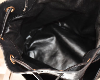 Chanel Gabrielle Black Leather Drawstring Bucket Bag