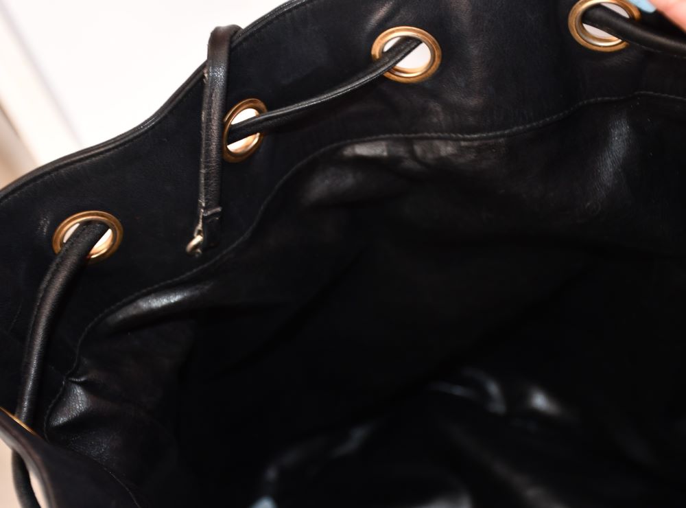 Chanel Gabrielle Black Leather Drawstring Bucket Bag