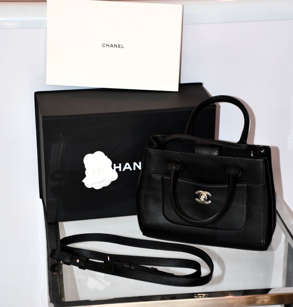 preowned Chanel Neo Executive Small Leather Tote with box and card