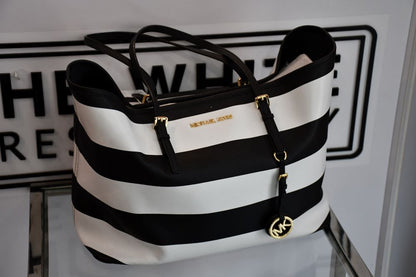 Michael Kors Black and White Stripe Tote Bag