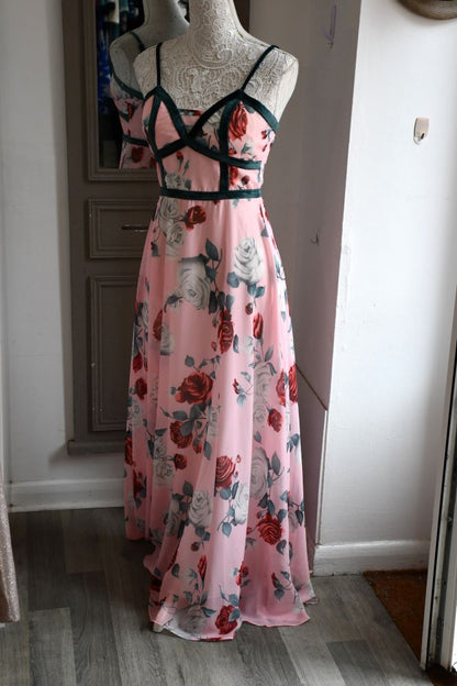 Preowned forever unique pink summer floral maxi dress