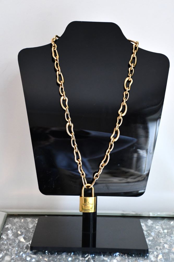 preloved vintage Reworked Louis Vuitton Padlock Pendant on to Long Chain Necklace