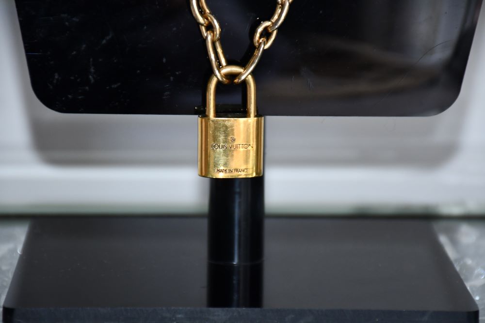 Reworked Louis Vuitton Padlock Pendant on to Long Chain Necklace