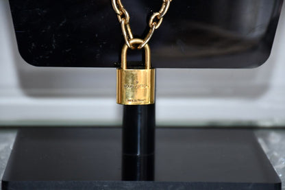 Reworked Louis Vuitton Padlock Pendant on to Long Chain Necklace