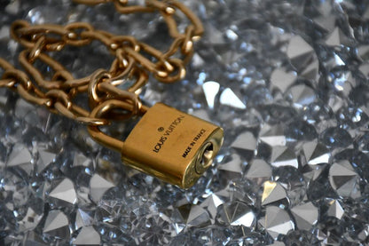 Reworked Louis Vuitton Padlock Pendant on to Long Chain Necklace