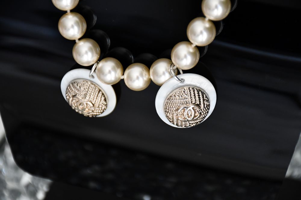 repurposed  Chanel Button Pendant Pearl Necklace