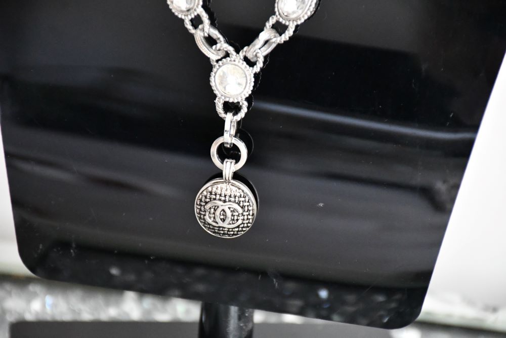Reworked Chanel CC Silver Button Pendant Necklace