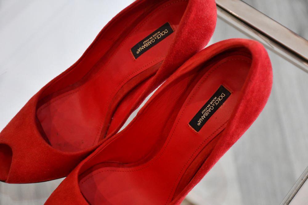 inner sole of Dolce & Gabbana Red Suede Peep Toe Heeled Shoes