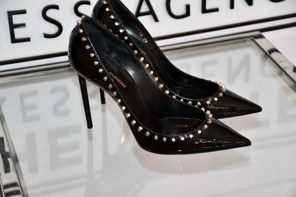 preowned St Laurent Saint Zoe Studded Black Leather heels