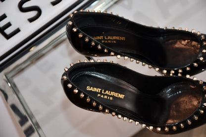 St Laurent Saint Zoe Studded Black Leather Shoes (60