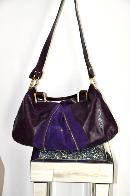 preloved Pre owned Jimmy Choo Purple Large Leather and Suede Hobo Shoulder Bag