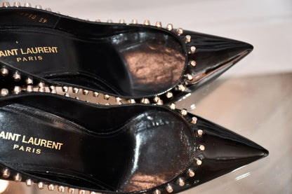 St Laurent Saint Zoe Studded Black Leather Shoes (60