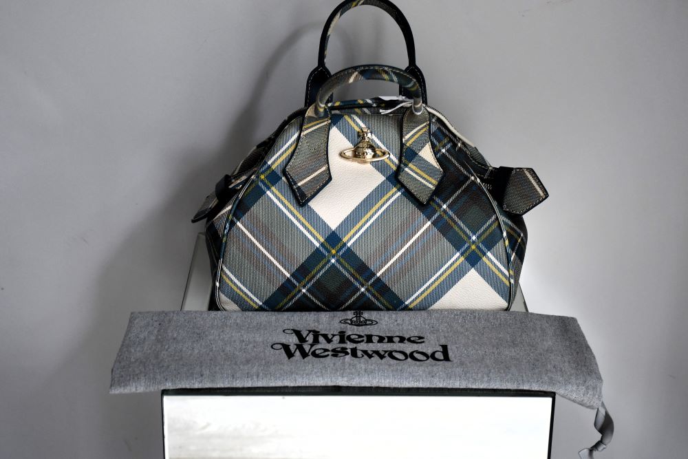 preowned Vivienne Westwood Yasmine Continental Tartan cotton top handle bag