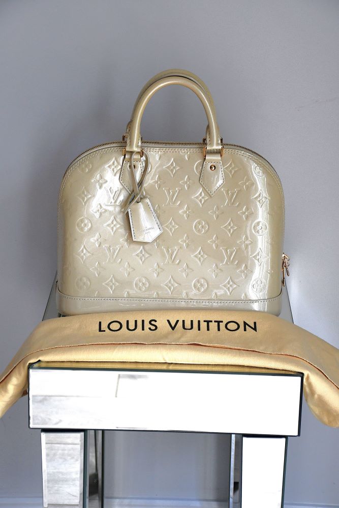 preowned top handle Louis Vuitton Alma MC Blanc Corail handbag