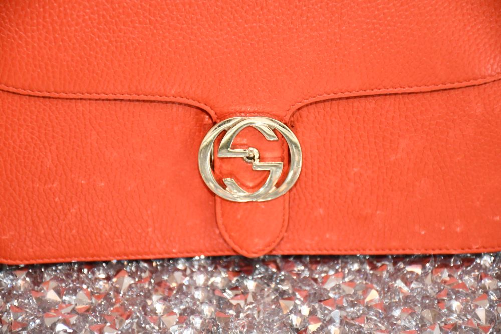 Gucci Orange Interlocking Leather GG Shoulder Bag