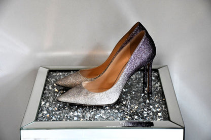 preloved Jimmy Choo Romy 100 Platiunum Amethyst Dusty Glitter Shoes