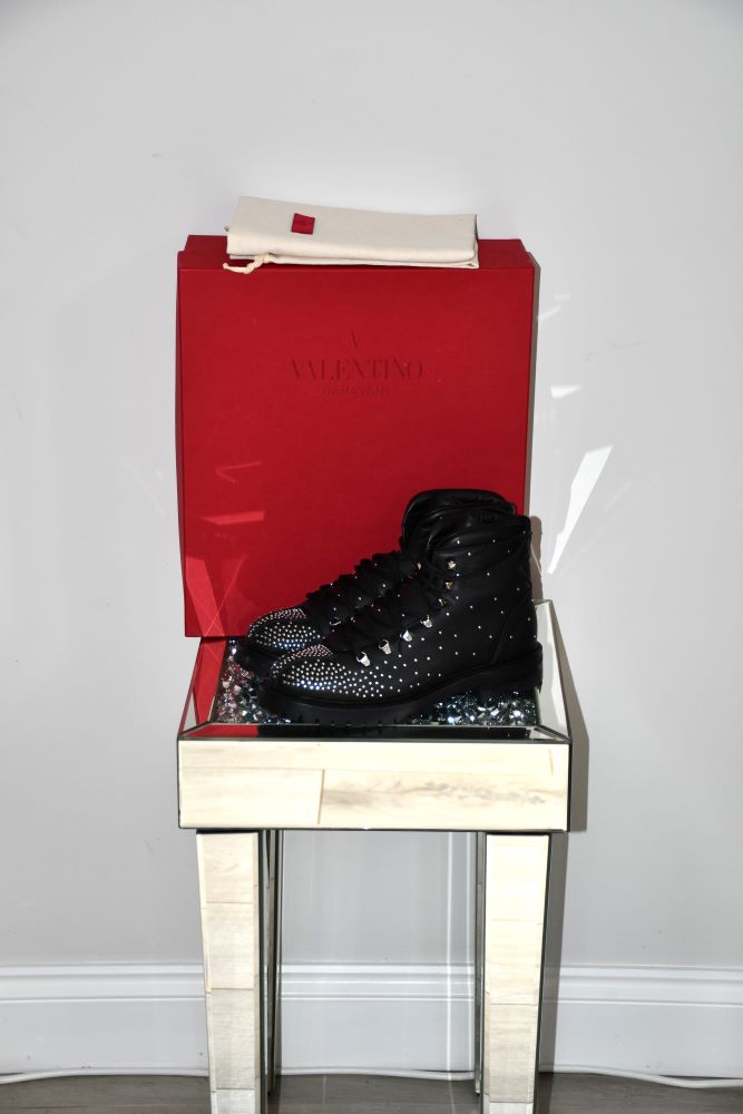 preloved Valentino Studded, Black Leather, Mid Heel Boots with box
