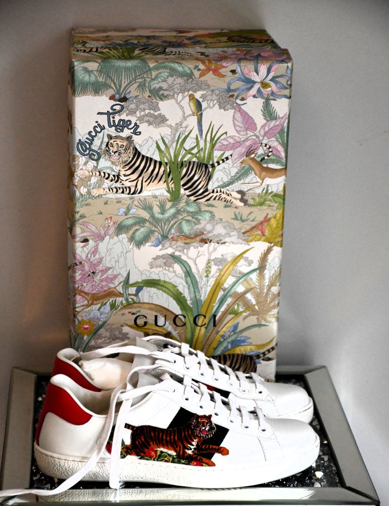 pre owned Gucci ACE Tiger Trainers with original box