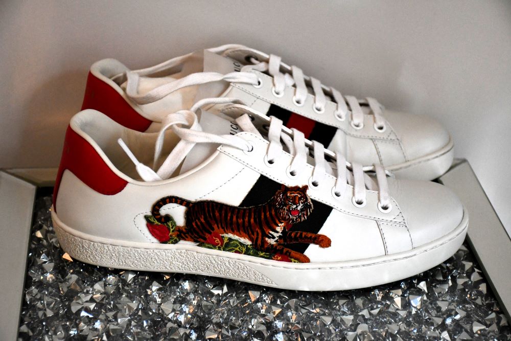 side view of preloved Gucci ACE Tiger Trainers