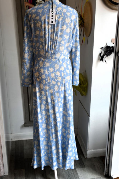 back of BNWT preowned Rixo Clover Pale Blue Midi Dress