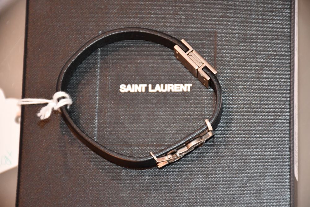 preowned St Laurent YSL Black Leather Bangle