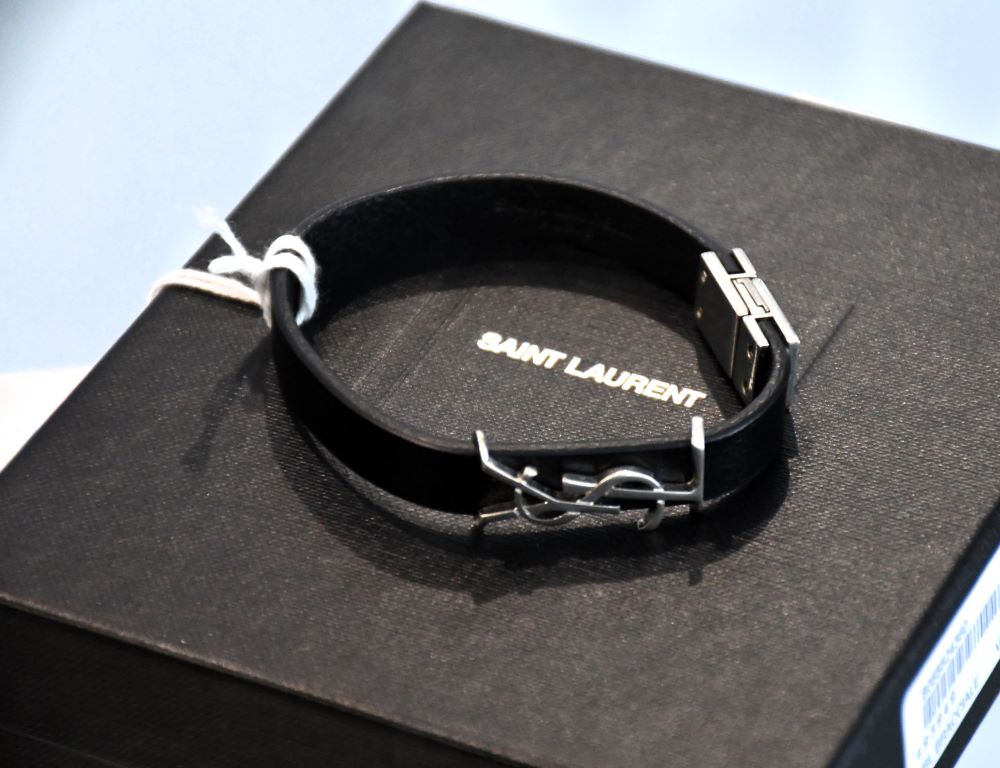 preloved St Laurent YSL Black Leather Bangle