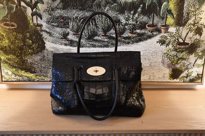 Mulberry Bayswater Black Mock Croc Leather Bag