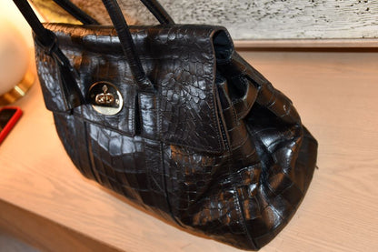 Mulberry Bayswater Black Mock Croc Leather Bag